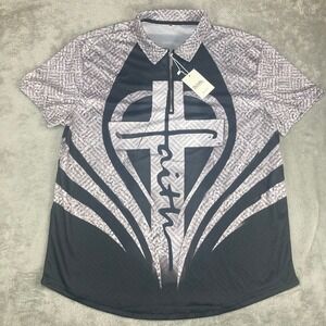 DUVAL Faith Cross Zipper Polo Shirt Men's 3XL Graphic Print Short Sleeve